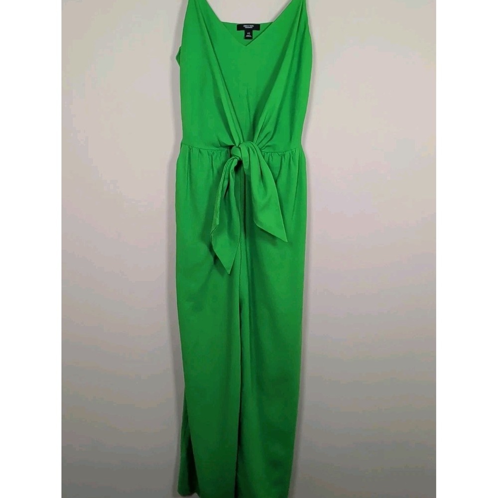 Simply Vera Wang Green Linen Blend Wide Leg Jumpsuit Tie Front XS Casual Chic